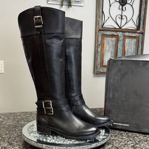 INC International Concepts Black Tall Leather Boots NWT 5